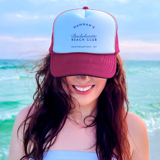 Boné Retro Moderno Rosa e Azul-Marinho Noiva Despedida (Retro Modern Pink & Navy Bachelorette Trucker Hat)