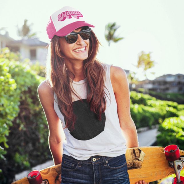 Boné Retro Rosa Quente Mamãe (Retro Hot Pink Mama Trucker Hat)