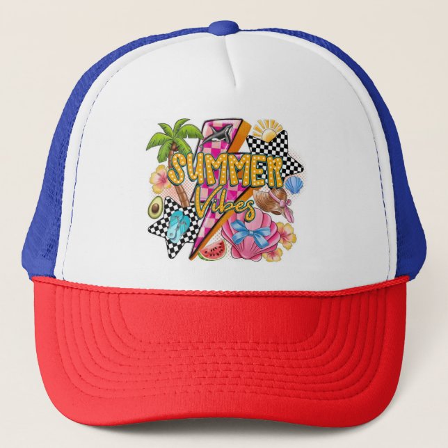 Boné Retro Summer Vibes Trucker Hat - Colorido Aninho d (Frente)