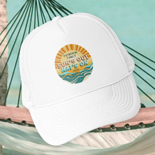 Boné Retro Teal Sunburst Família Férias de Verão na Pra