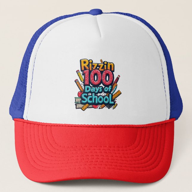 Boné Rizzin 100 dias de escola Gen Alpha Engraçado (Frente)