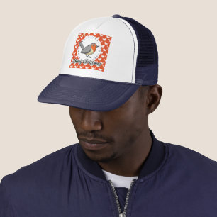 Boné Robin on Orange White Bird Pattern - Feliz Natal