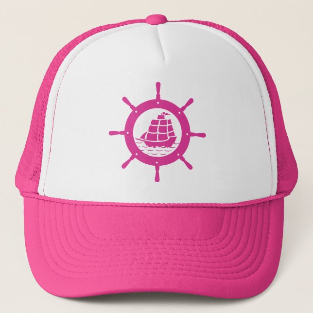 Boné Roda de Barco Náutico Branca e Rosa (Frente)