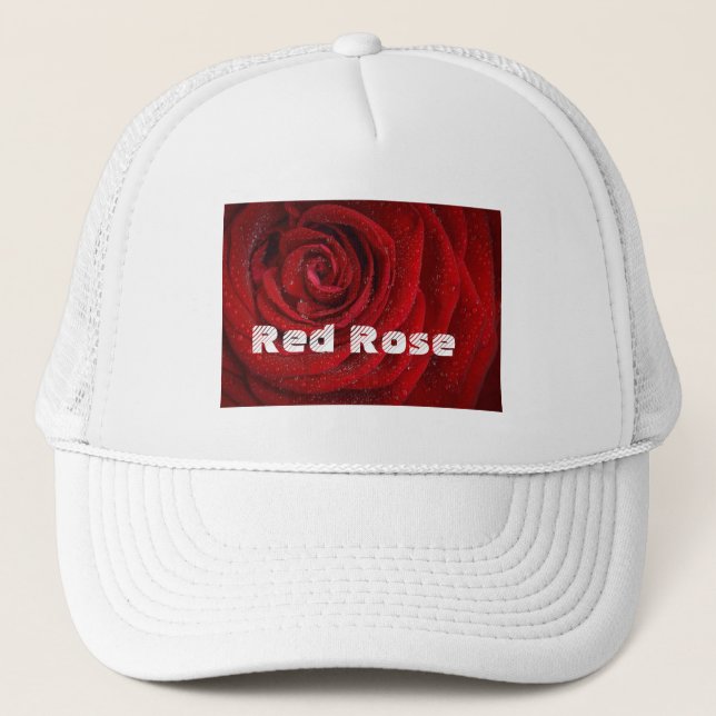 Boné Rosa vermelha Foto Impressa Texto do Trucker Hats  (Frente)