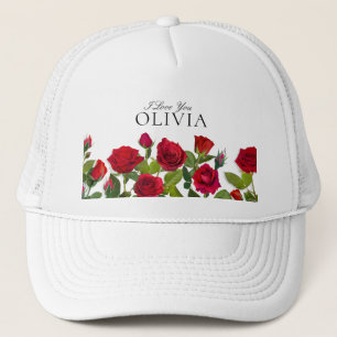 Boné Rosa Vermelha Moderna Minimalista Nome Eu Te Amo