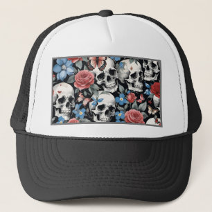 Boné Rosas de crânios e nádegas pretas