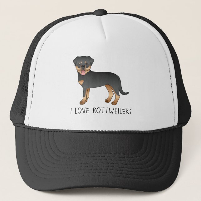 Boné Rottweiler Preto e Castanho - Eu Amo Rottweilers (Frente)
