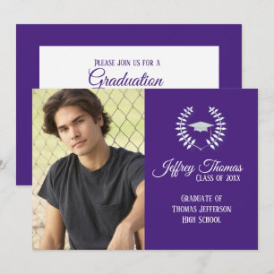 Boné Roxo e Folhas Formando Convite 5" x 7"