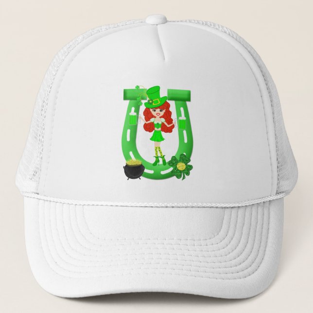 Boné Rua Pat's Day Redhead Girl Leprechaun (Frente)