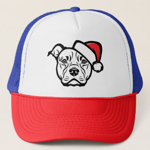 Boné Santa Paws: AmStaff Cachorro com Chapéu Festivo