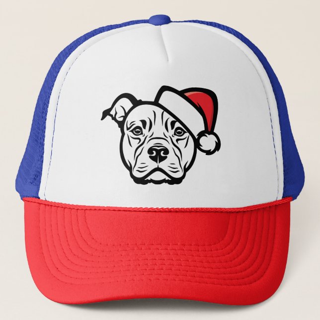 Boné Santa Paws: AmStaff Cachorro com Chapéu Festivo (Frente)