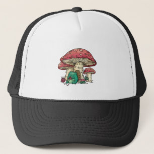 Boné Sapo cottagecore com casa de cogumelo