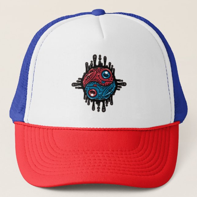 Boné Sapo de Dart Venenoso Vermelho e Azul, Yin Yang (Frente)