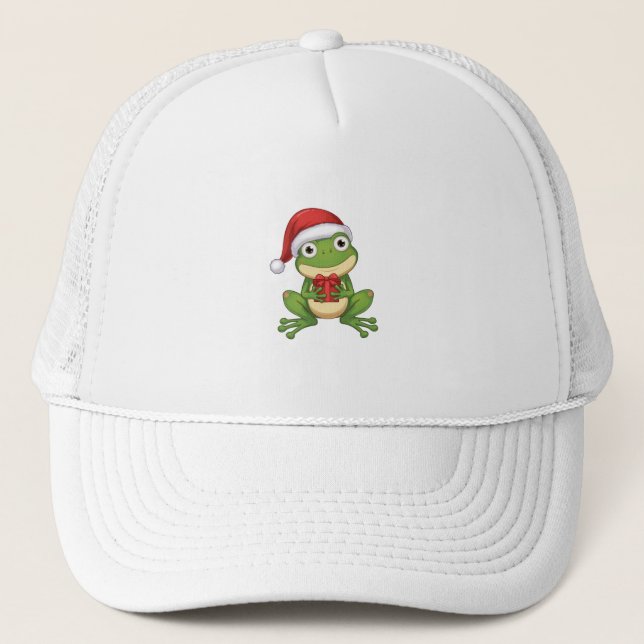 Boné Sapo de Natal Fofo com Chapéu de Papai Noel e Pres (Frente)