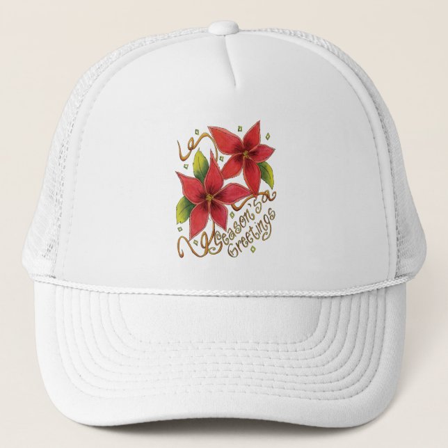 Boné Saudações da temporada de Natal fofa com Poinsetti (Frente)