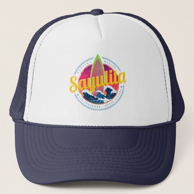 Boné Sayulita Mexico Surfer Vintage Wave Sunset (Frente)