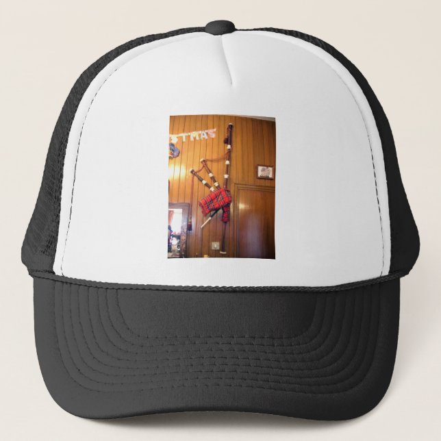 Boné Scotland Bagpipe Tartan Xadrez Instrumento Musical (Frente)