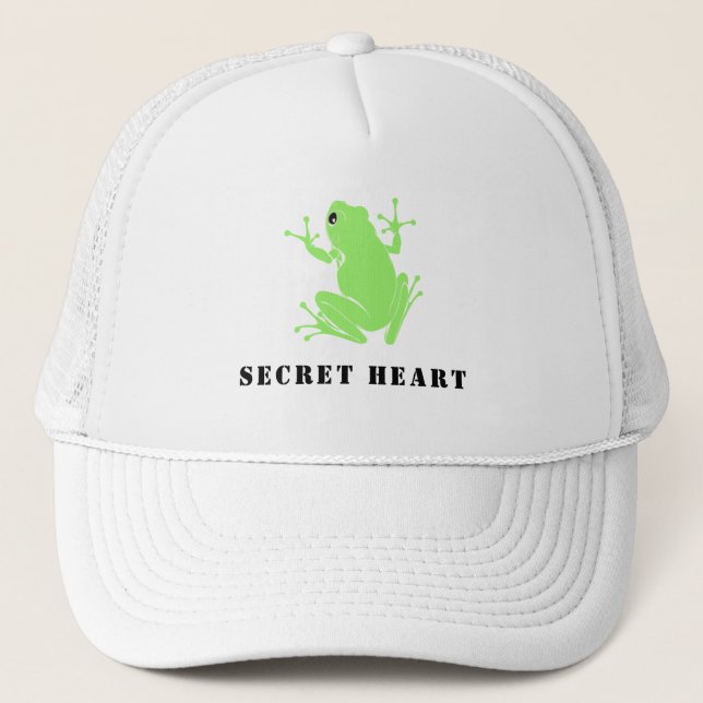 Boné Secret Heart Green Frog Custom Text Trucker  (Frente)