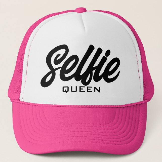 Boné Selfie Queen Funny Pink Trucker Hat (Frente)