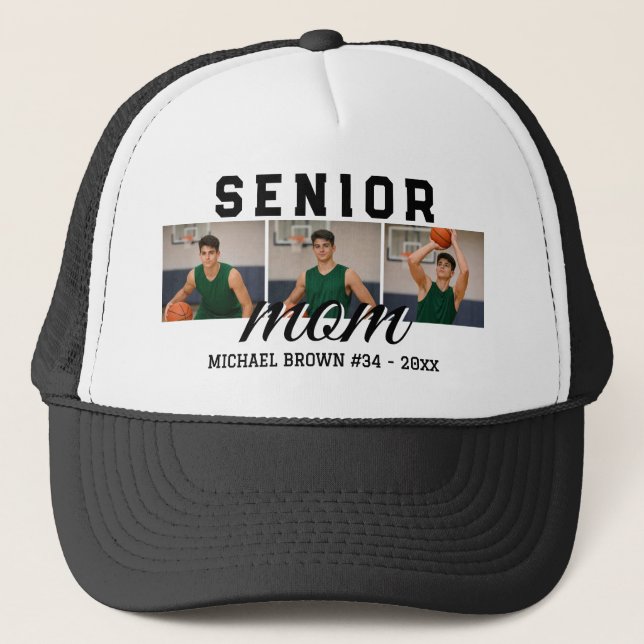 Boné Senior Mom Custom 3 Photo Collage Basketball (Frente)