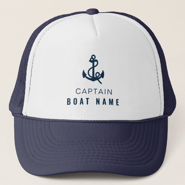 Boné Seu nome de barco, Capitão Anchor Náutico Azul Bra (Frente)