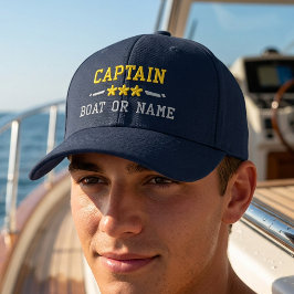 Boné Seu Nome de Barco Capitão Estrelas Náuticas Dourad
