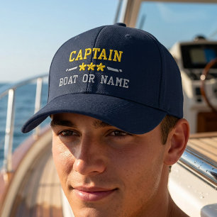 Boné Seu Nome de Barco Capitão Estrelas Náuticas Dourad