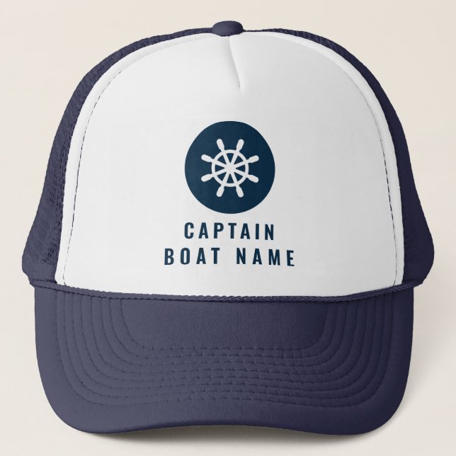 Boné Seu Nome De Barco Náutico Navio Helm Roda (Frente)