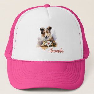 Boné Shetland Sheepdog Puppy Pet Watercolor Fllower