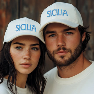 Boné Sicilia (or Sicily) White Cap with Blue Embroidery