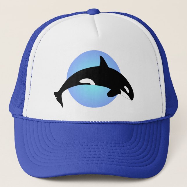 Boné Silhueta de Baleia Orca em Círculo Azul (Frente)
