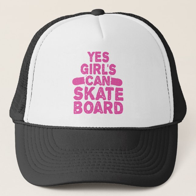 Boné Sim Garota pode SkateBoard Skate engraçada (Frente)