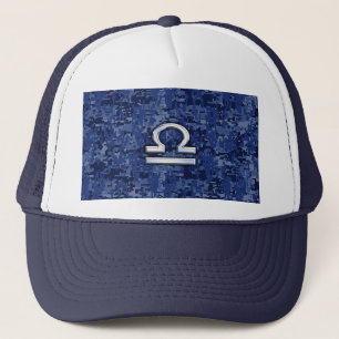 Boné Símbolo Libra Zodíaco na Camuflagem Digital Azul