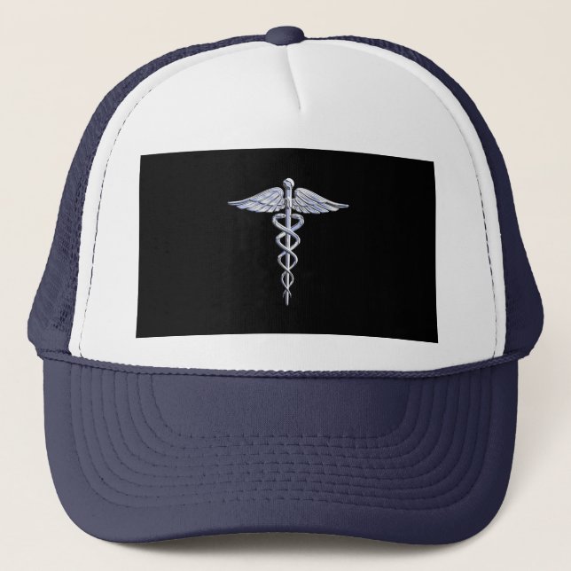 Boné Símbolo médico de Caduceus a preto (Frente)
