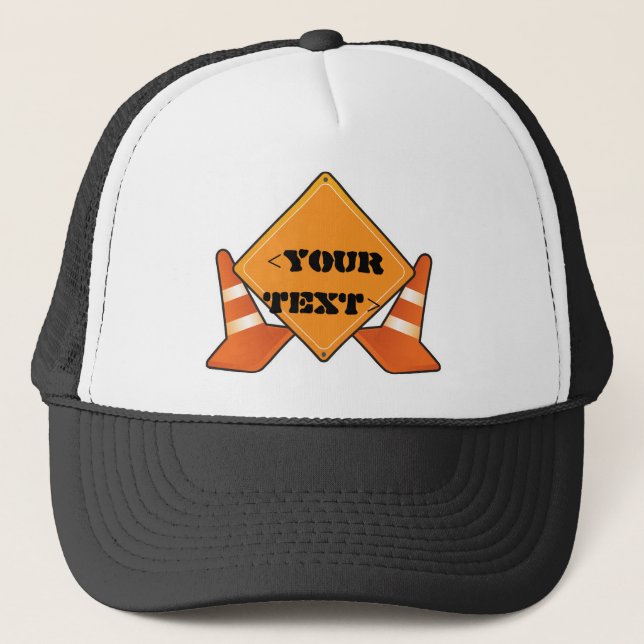 BONÉ SINAL DE OBRAS CUSTOMIZÁVEL, <YOUR TEXT> (Frente)
