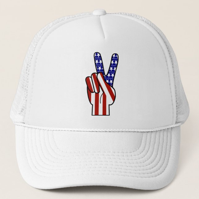 Boné Sinal de Paz de Mão - Branco Vermelho e Azul (Frente)