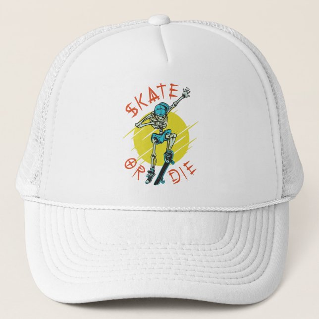 Boné Skeleton Skateboarder skate ou die (Frente)