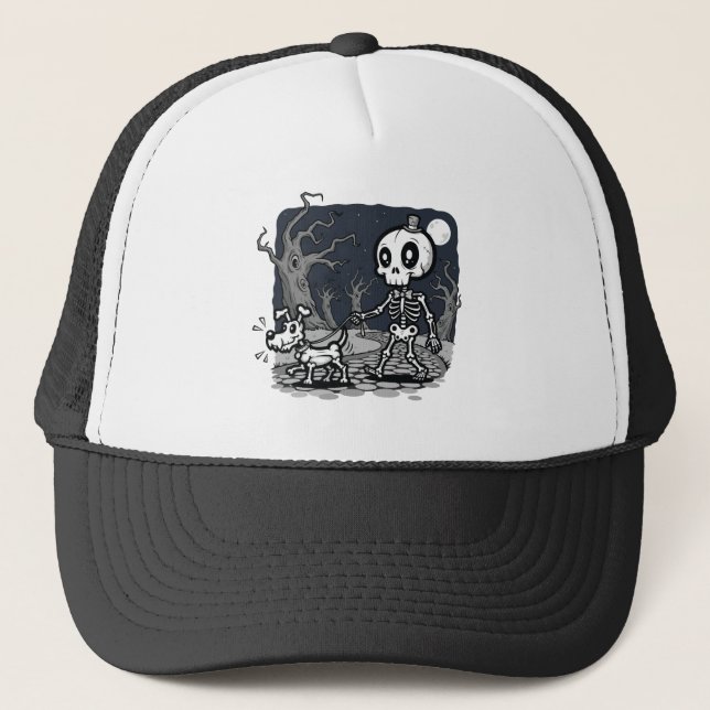 Boné Skeleton Walking Dog Halloween Art (Frente)