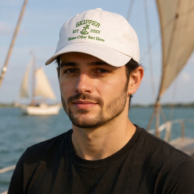 Boné Skipper Com Âncora Personalizado (Skipper With Anchor Personalized Embroidered Baseball Cap by Ricaso. other colors available)