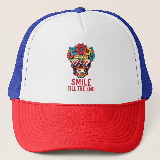 Boné Smile Till The End – Colorful Skull Art Hat (Frente)