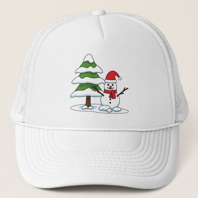 Boné Snowman com Snowy Pine Tree (Frente)