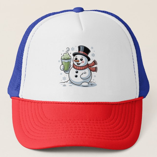 Boné Snowman Segurando Matcha Beba Natal (Frente)