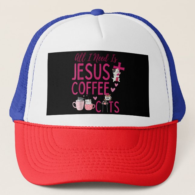 Boné Só preciso de Jesus, Café e Gatos Cristão Fu (Frente)