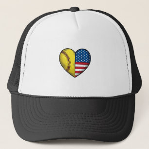 Boné Softbol EUA Bandeira Coração Design Vetorial Vinta