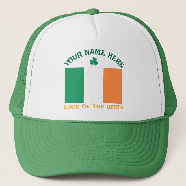 Boné St Patrick's Day Ireland Flag Custom Name Shamrock (Frente)
