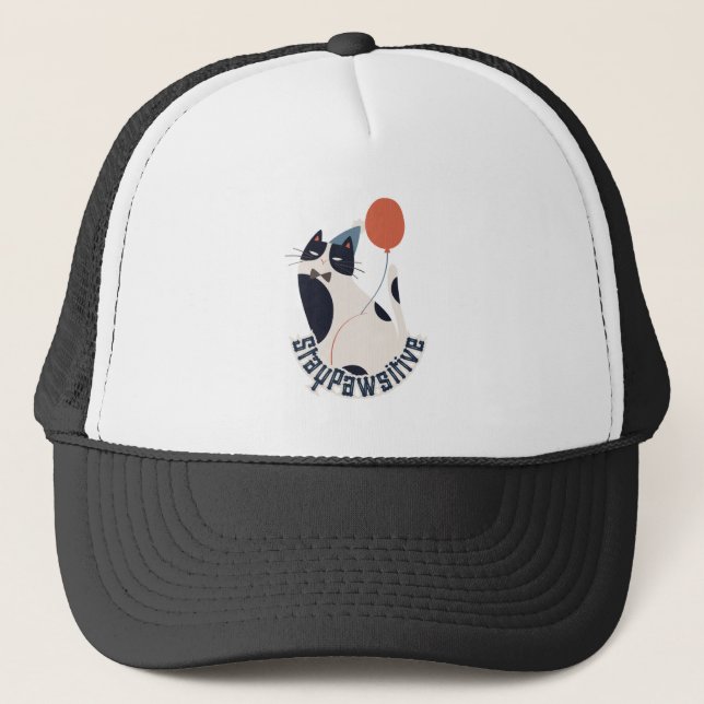 Boné Stay Pawsitive Tuxedo Cat Birthday Party Trucker  (Frente)