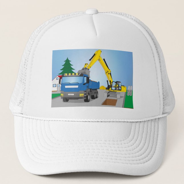 Boné Straßenbaustelle mit blauem LKW und gelben Bagger (Frente)