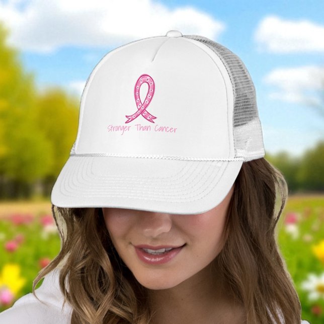Boné Stronger Than Cancer Pink Ribbon Support Gift (Criador carregado)
