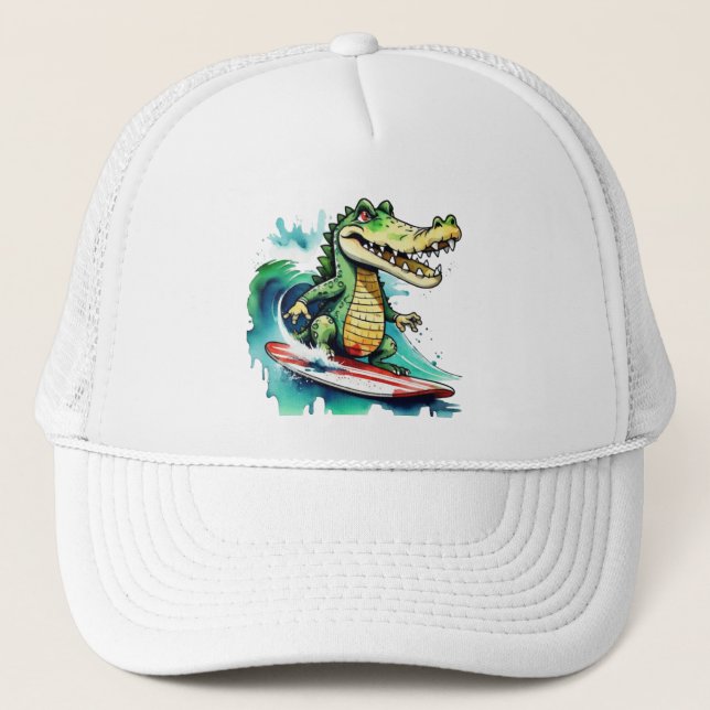 Boné Surfe de crocodilo engraçado (Frente)