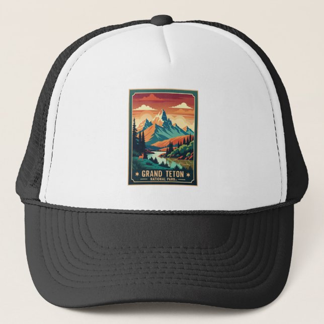 Boné T-Shirt Rtro Grand Teton Hike Sunset (Frente)